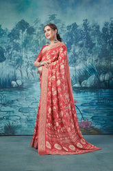 Peach Pure Mas Mailo  Saree